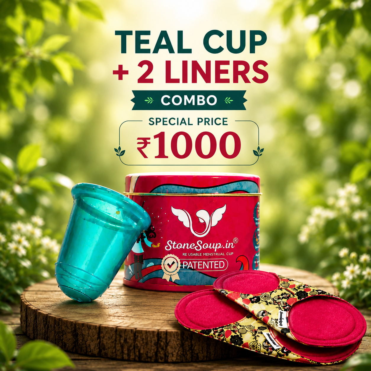 Teal Menstrual Cup + 2 Cloth Liners Combo