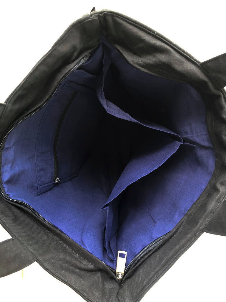 Denim Tote Bag with Laptop Partition- Triangular Patchwork