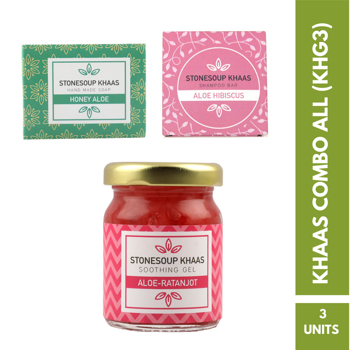Gift Combo (KHG3)- Shampoo Bar, Honey Aloe Turmeric Soap, Soothing Gel