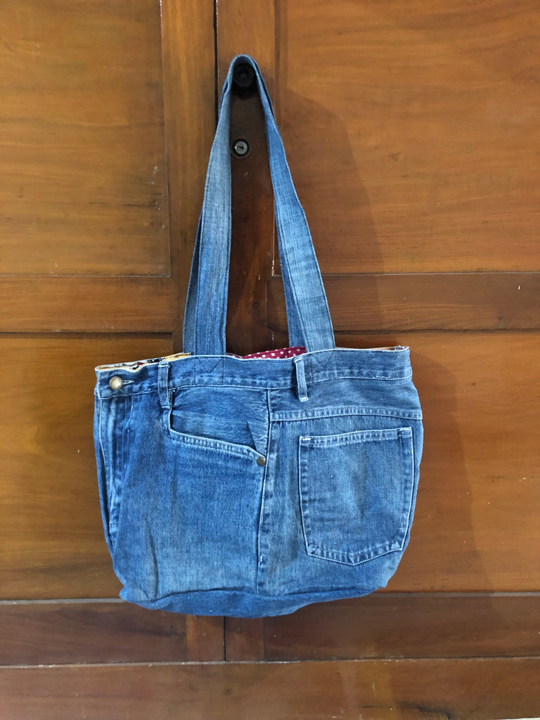 Denim grocery bag with pouches