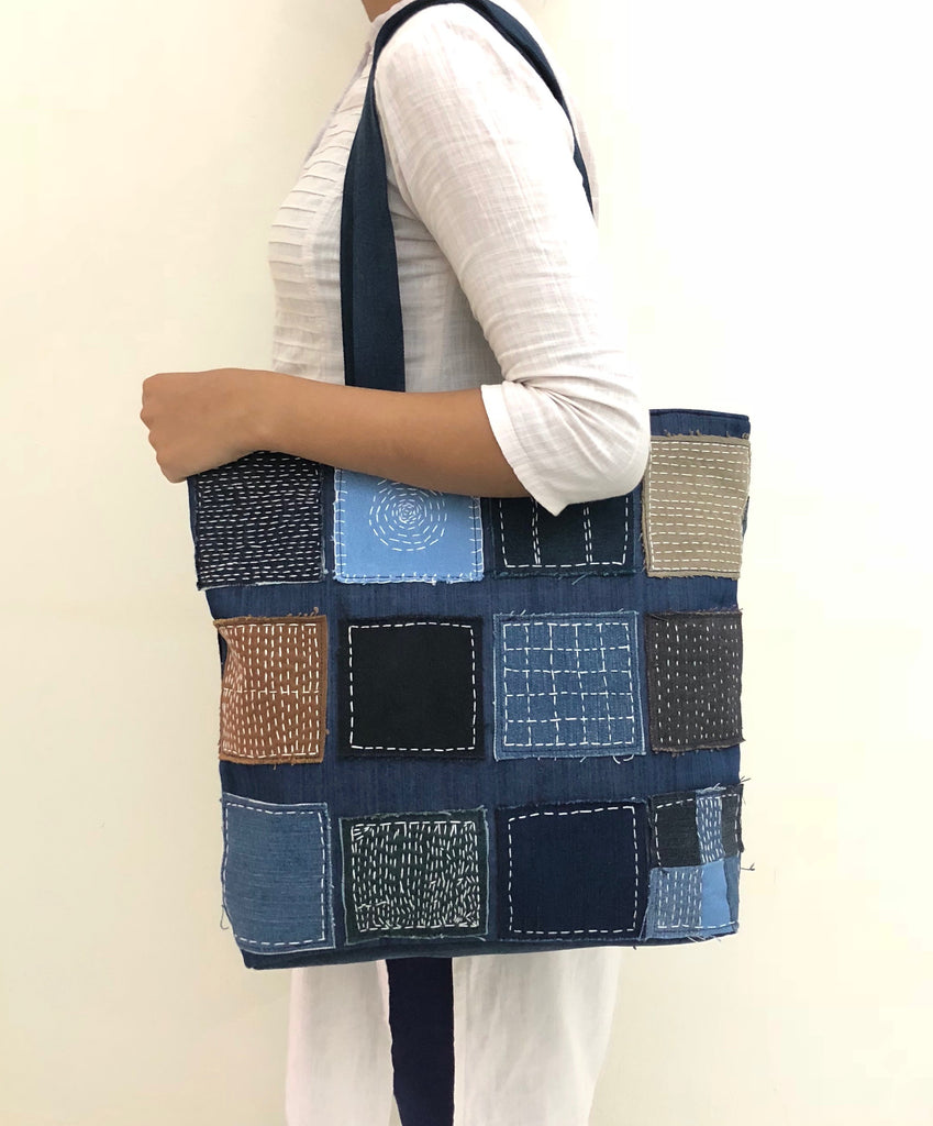 Denim Tote- Kantha Patchwork