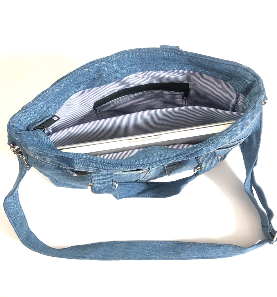 Denim laptop satchel